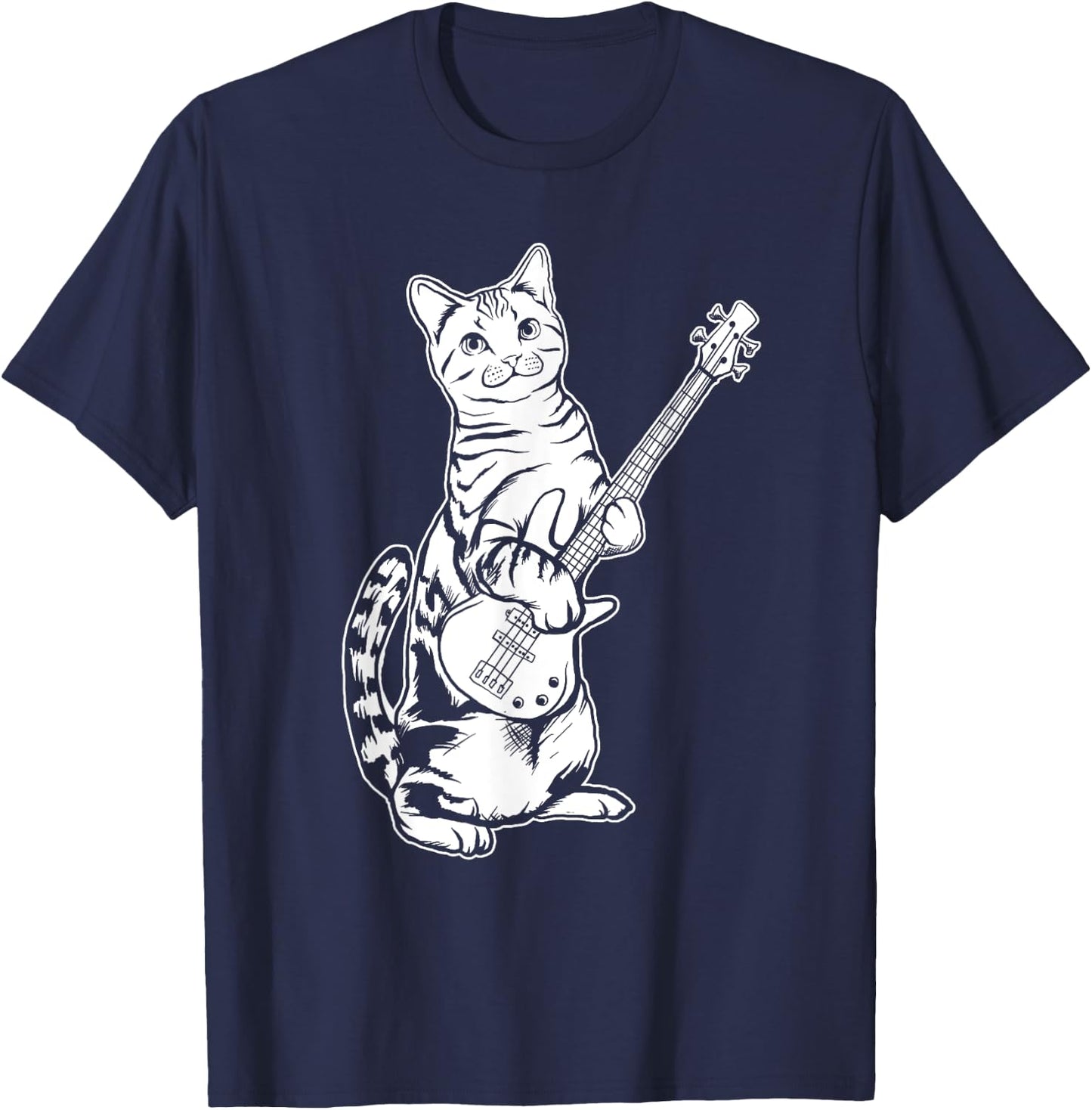 Funny Cat Playing Bass Cool Musician Women Girls Kids T-Shirt - T-Shirt | Navy