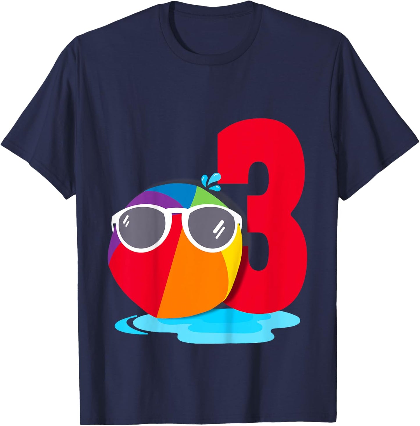 Beach Ball Sunglasses Birthday Shirt 3 Year Old Pool Party T-Shirt - T-Shirt | Navy