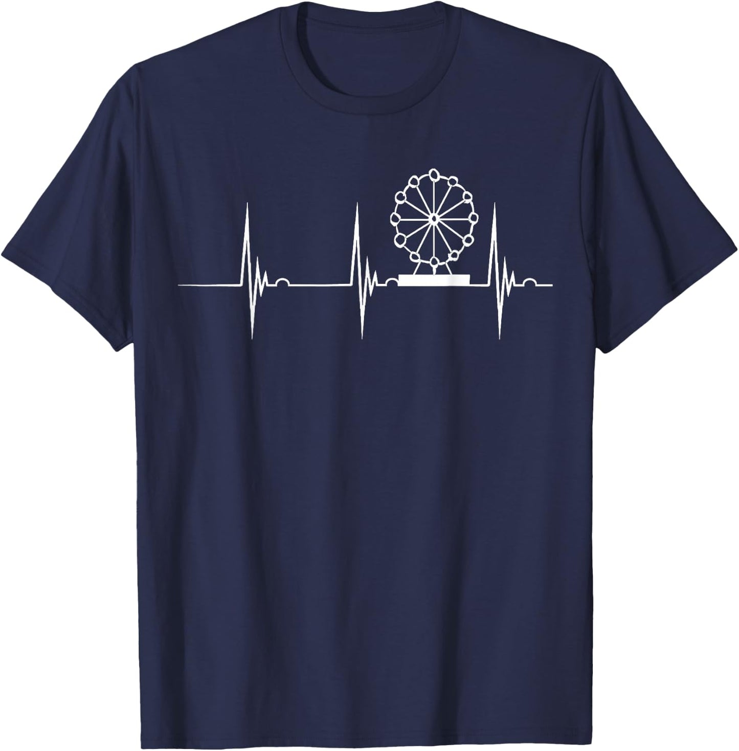 Ferris Wheel Heartbeat Amusement Park EKG Pulseline T-Shirt - T-Shirt | Navy