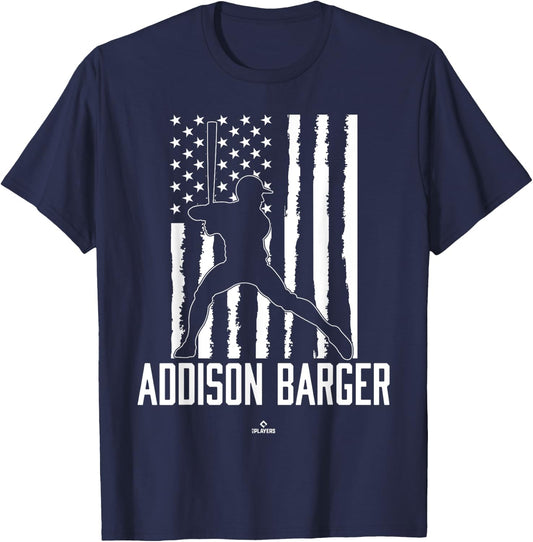 Distressed Flag Swing Addison Barger Prospect Baseball Fan T-Shirt - T-Shirt | Navy