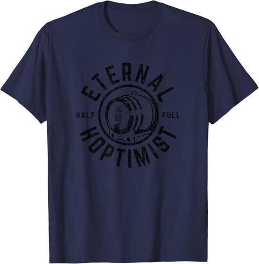 ETERNAL HOPTIMIST Half Full Beer Barrel, Craft Beer lovers T-Shirt - T-Shirt | Navy
