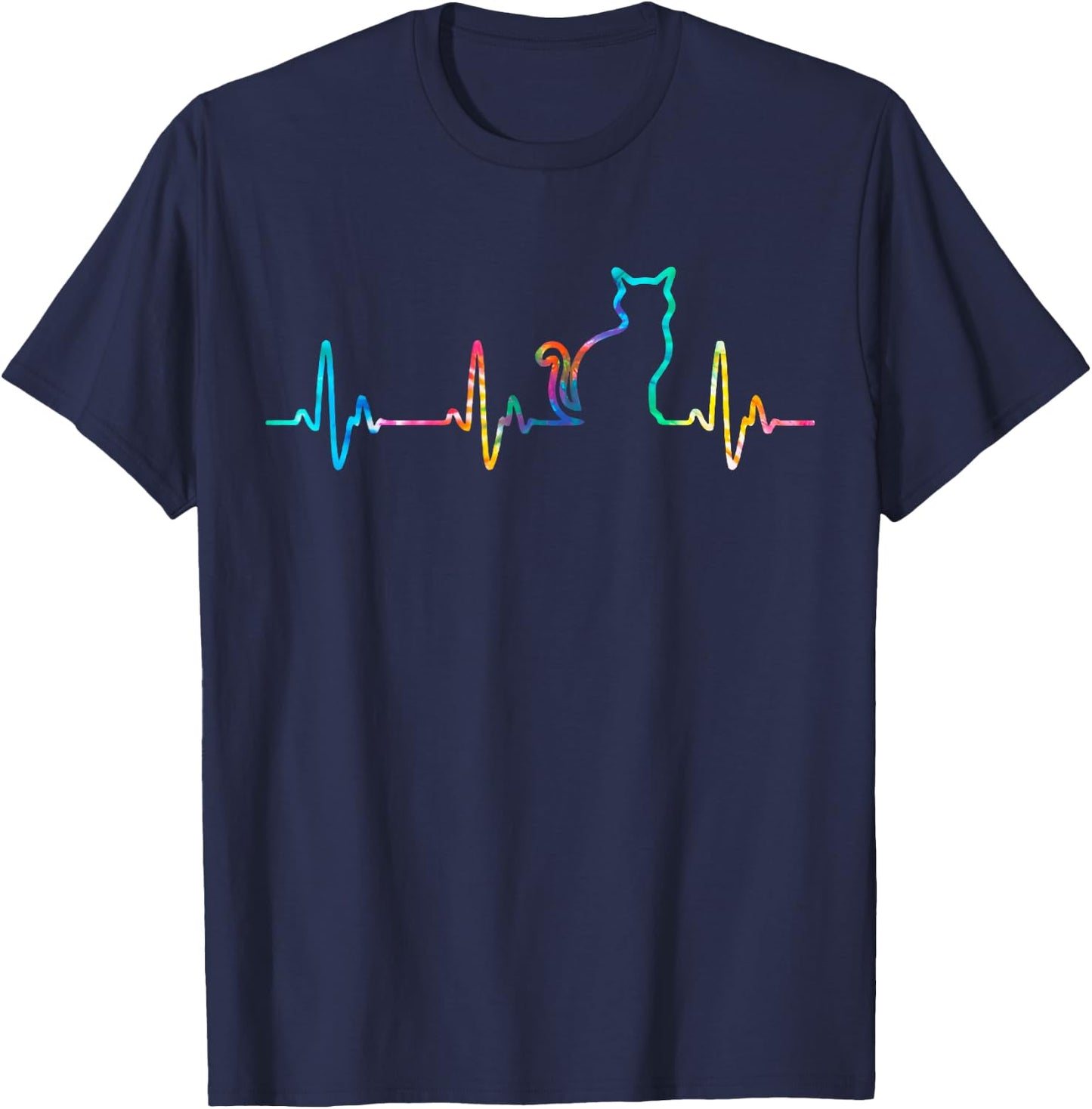 Cat Heartbeat Cat Lover Animal Lovers Tie Dye T-Shirt - T-Shirt | Navy