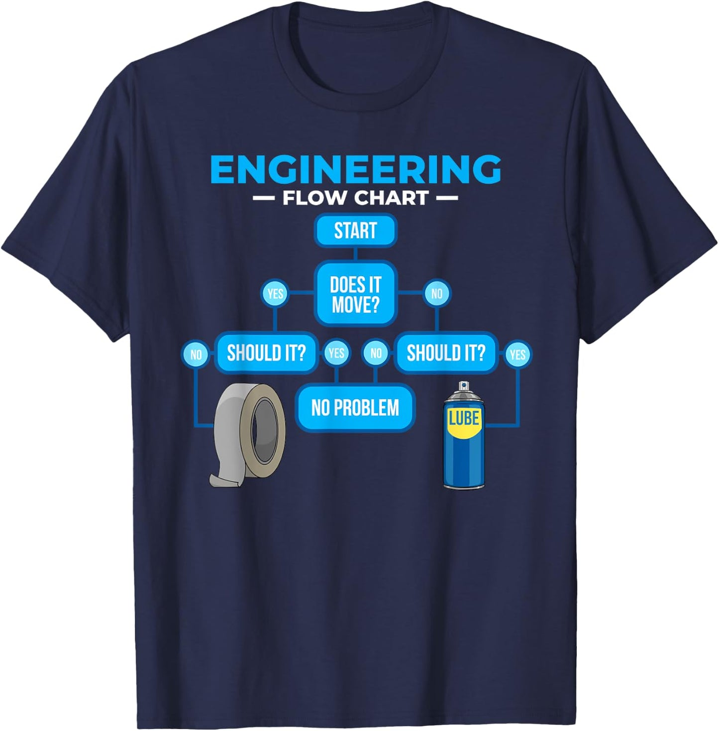 Engineering flow chart Funny Engineer Gift T-Shirt - T-Shirt | Navy
