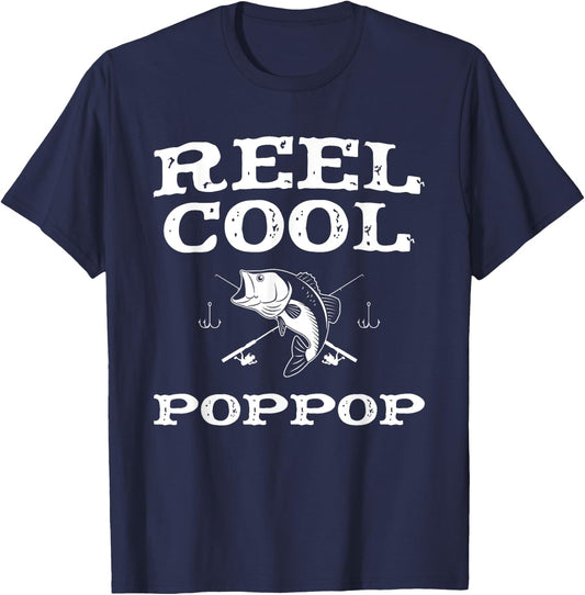 Reel Cool Pop-Pop Fishing Fisherman Funny Grandpa PopPop T-Shirt - T-Shirt | Navy