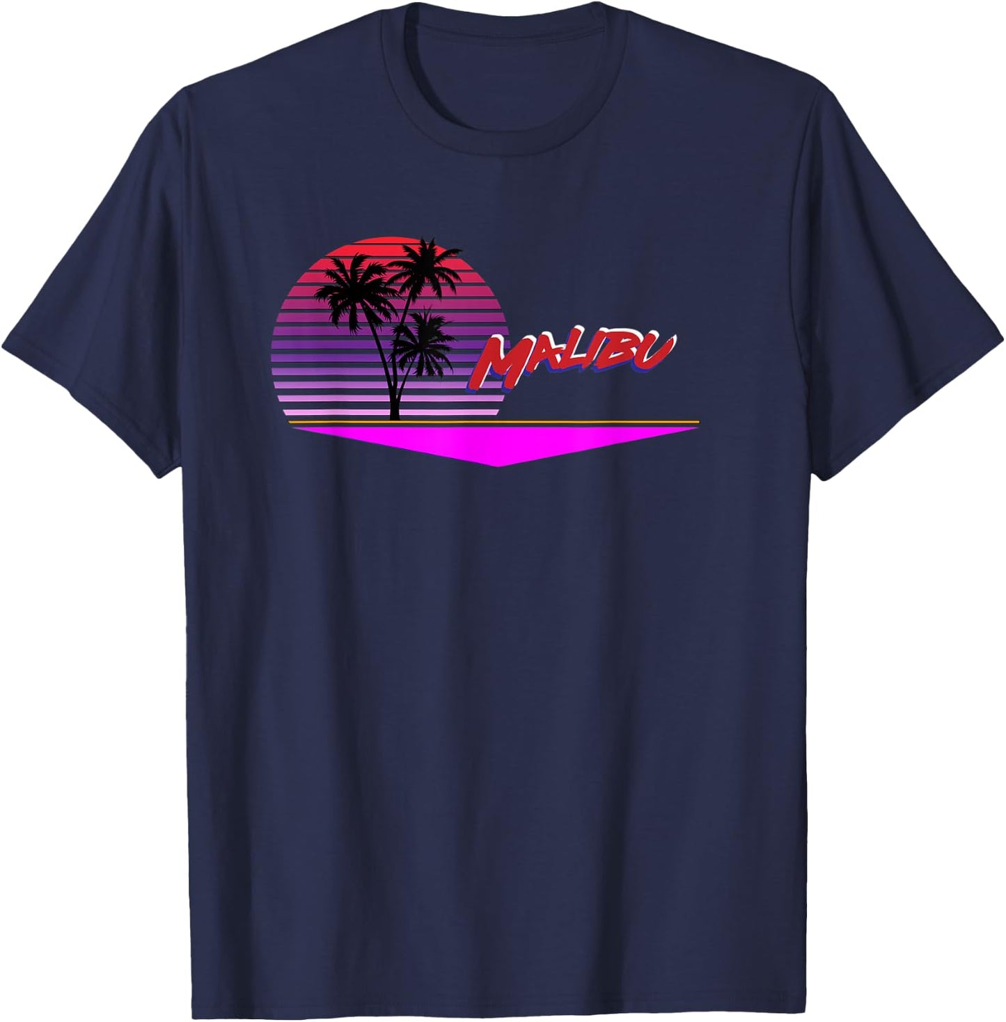 Retrowave 1980s Style Malibu California Shirt T-Shirt - T-Shirt | Navy