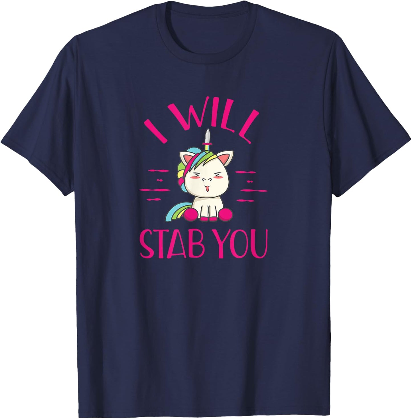 Evil Unicorn I Will Stab You Funny Novelty Rainbow T Shirt T-Shirt - T-Shirt | Navy