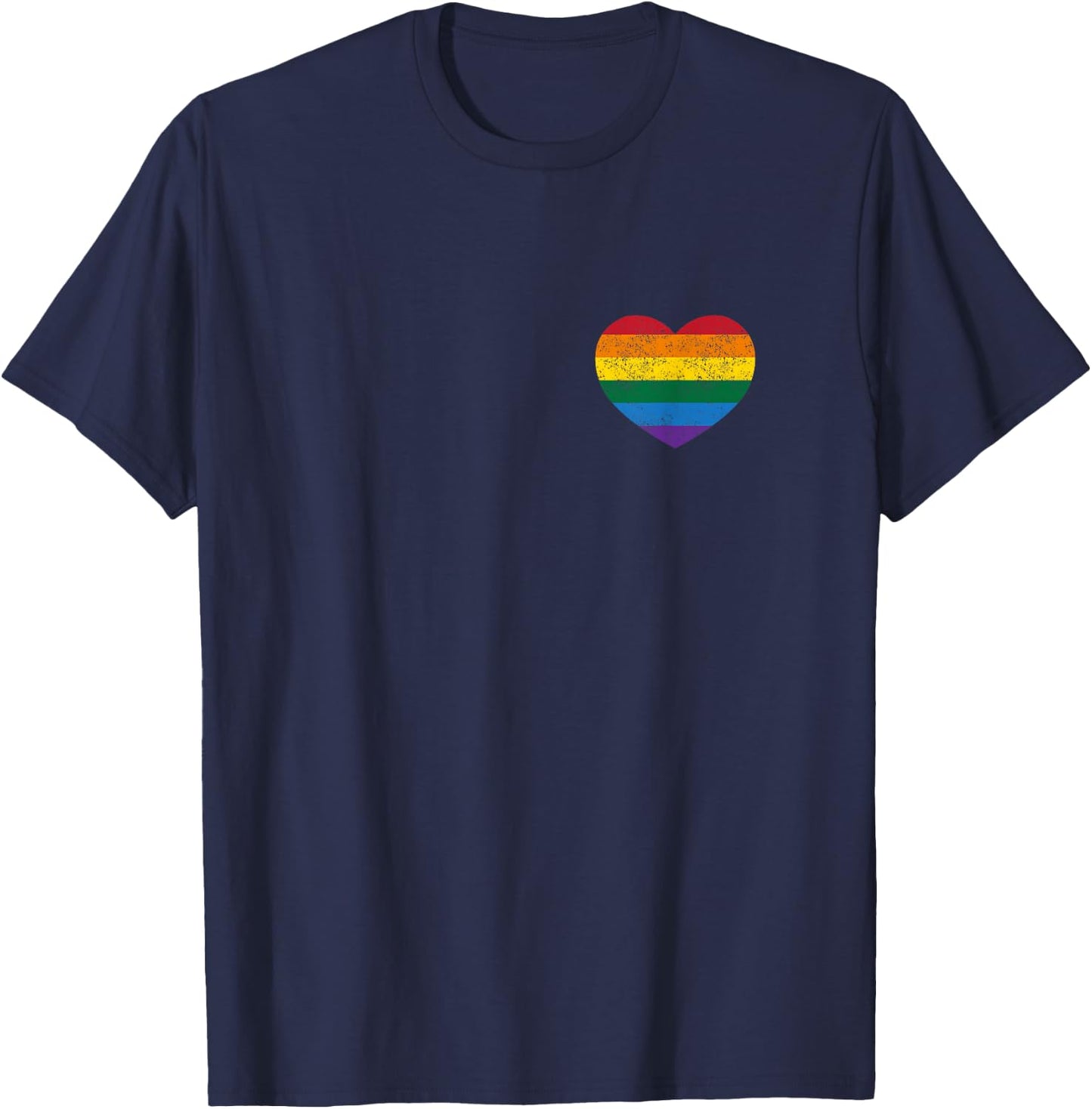 Vintage Distressed Gay Pride Heart (Gay Flag Shirt) T-Shirt - T-Shirt | Navy