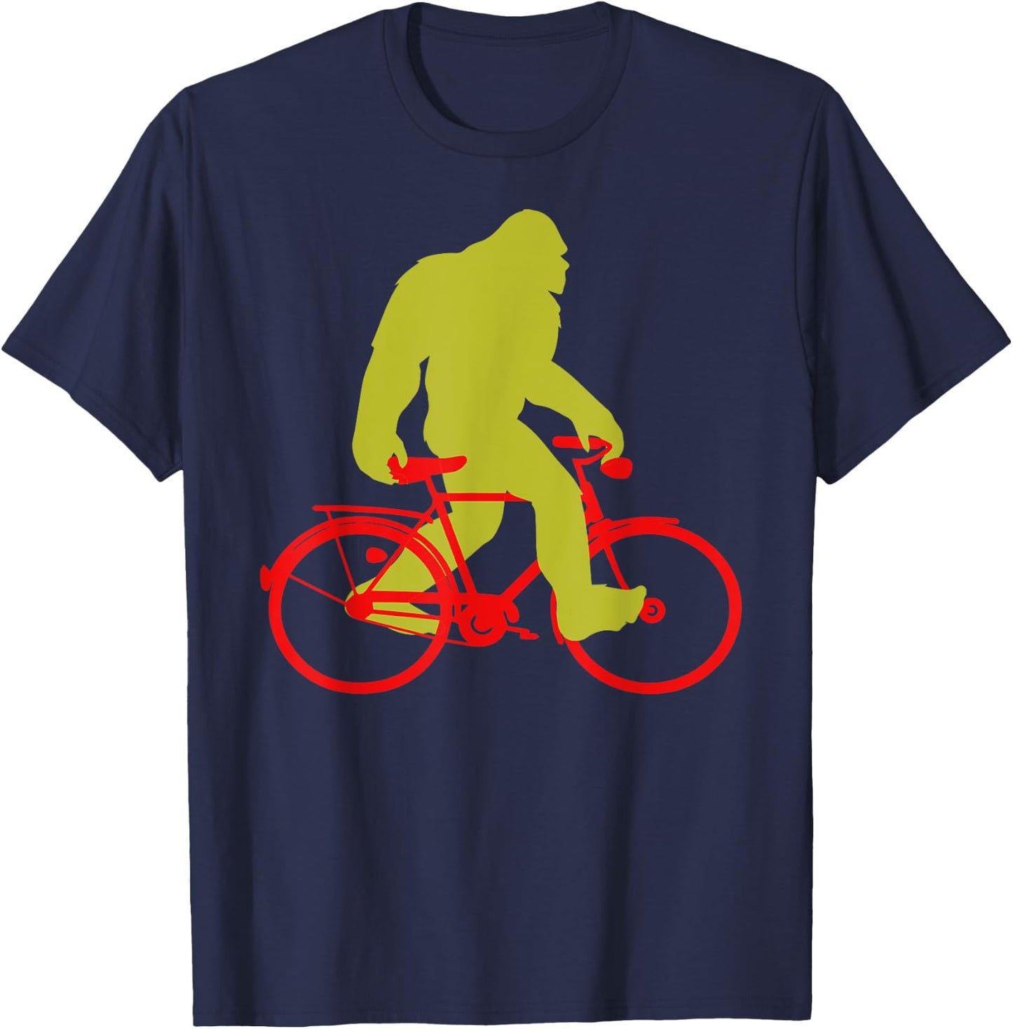 Bigfoot Riding Bicycle Shirt, Funny Cute Sasquatch Bike Gift T-Shirt - T-Shirt | Navy