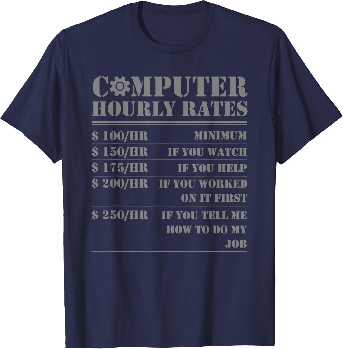 Computer Repair Hourly Rate Funny Tech Support Labor Gifts T-Shirt - T-Shirt | Navy