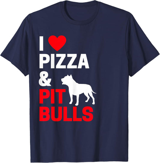 Pitbull Owner Gifts I Love Pizza & Pitbulls Pitbull Owner T-Shirt - T-Shirt | Navy