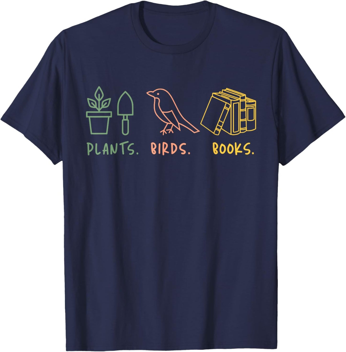 Retro Plants Birds Books Lover Nature Librarian Birdwatching T-Shirt - T-Shirt | Navy