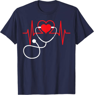Funny Heart Beats Nurse Nursing Medical T Shirt Men woman T-Shirt - T-Shirt | Navy
