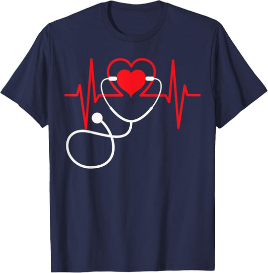 Funny Heart Beats Nurse Nursing Medical T Shirt Men woman T-Shirt - T-Shirt | Navy