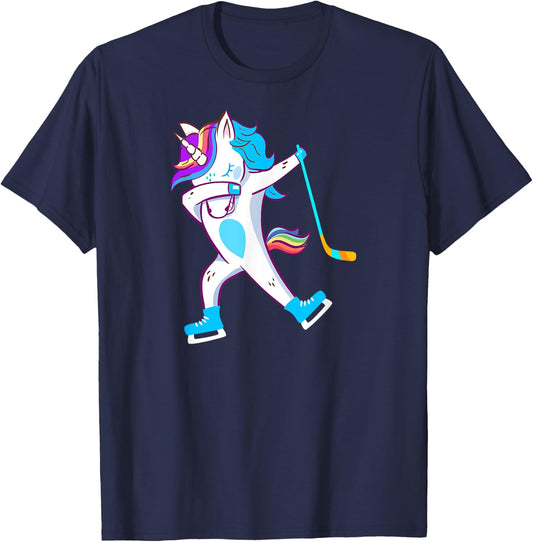 Dabbing Hockey Unicorn Puck Kids Boys Girls Cool Ice Hockey T-Shirt - T-Shirt | Navy