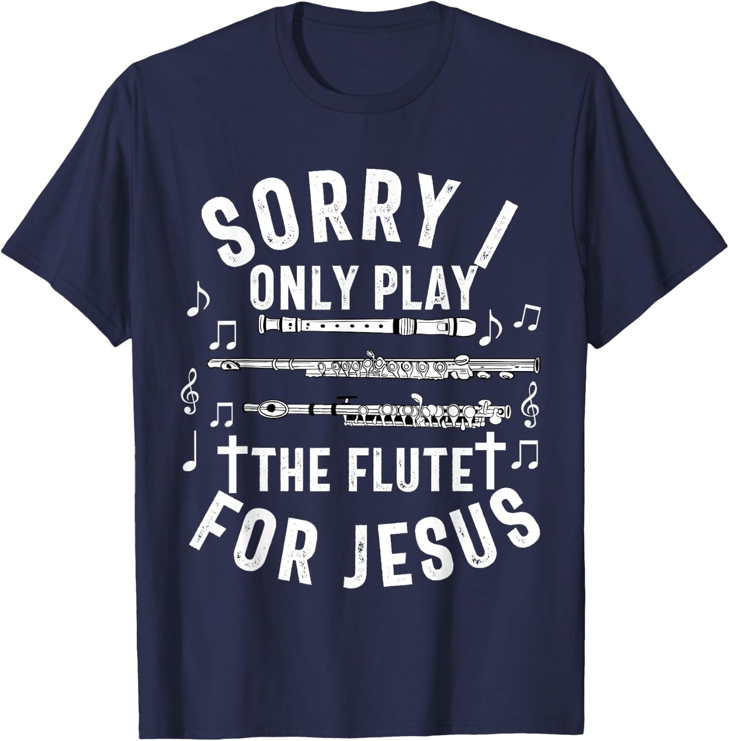Flute Player Christian Women Girls Men Flutist Jesus Worship T-Shirt - T-Shirt | Navy