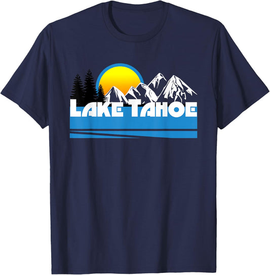 Lake Tahoe Retro 80s California & Nevada Ski T-Shirt - T-Shirt | Navy