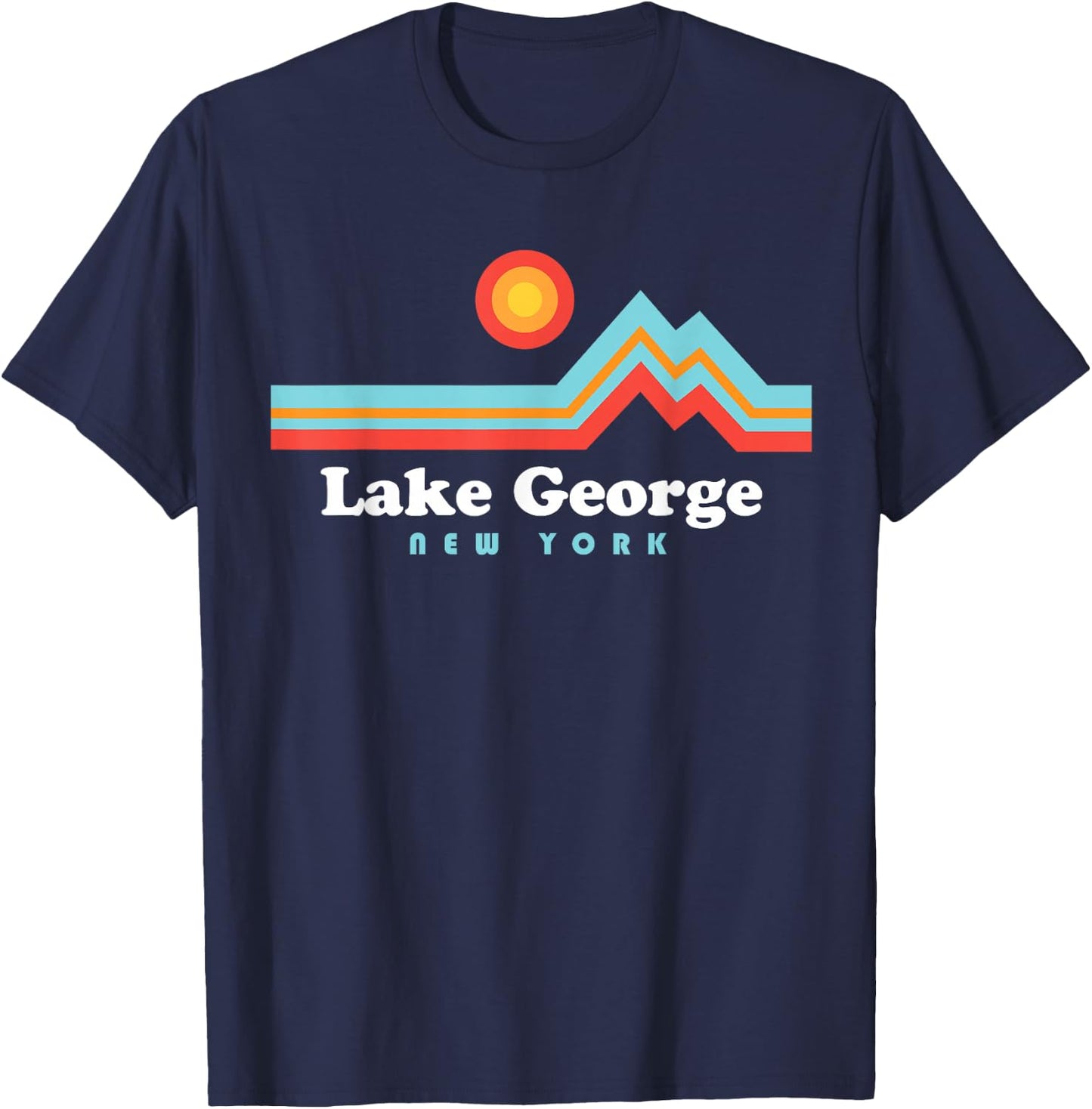 Lake George New York Sunset Mountains T-Shirt - T-Shirt | Navy