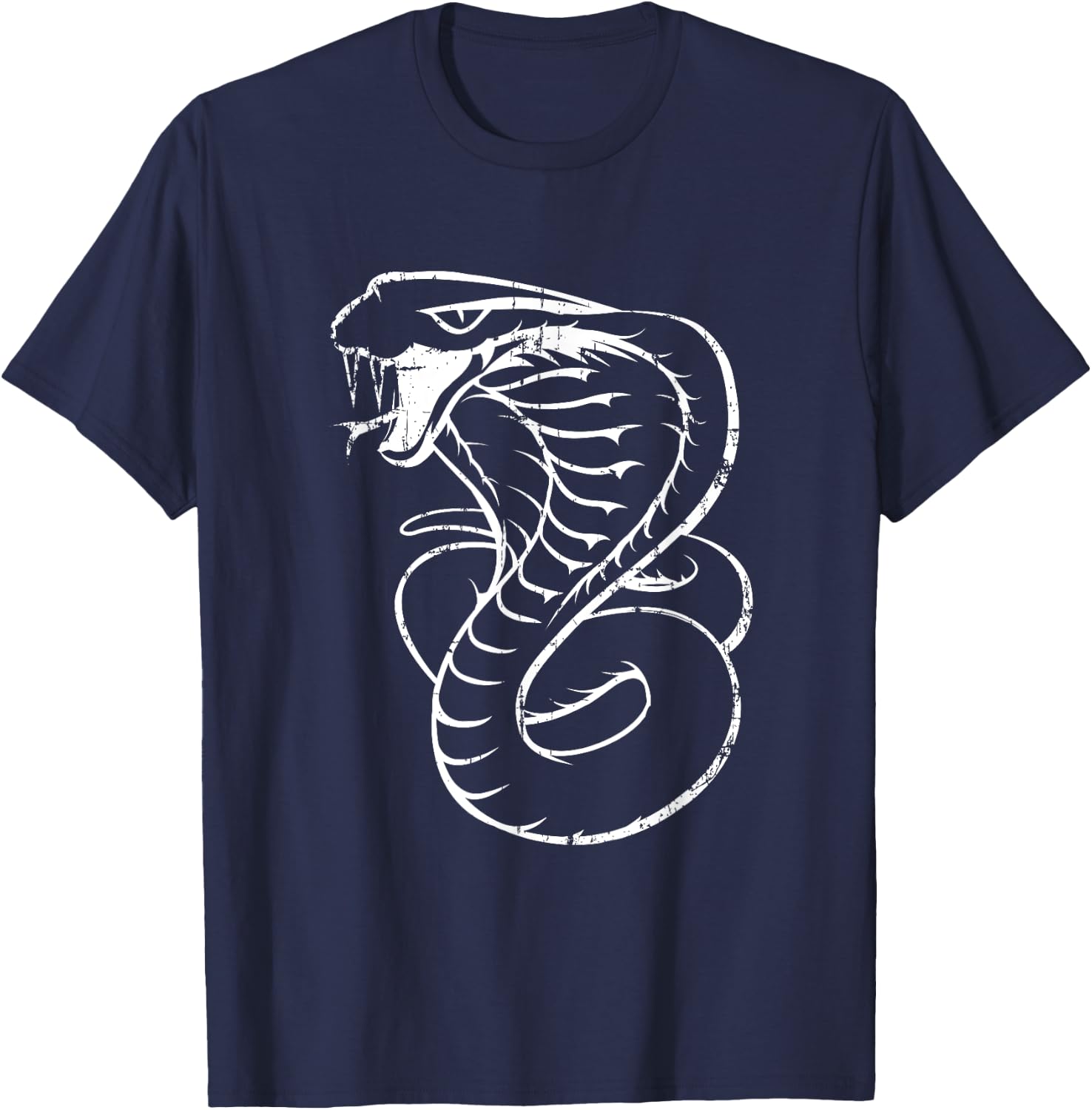 White King Cobra Hissing Distressed Snake Lover T-Shirt - T-Shirt | Navy