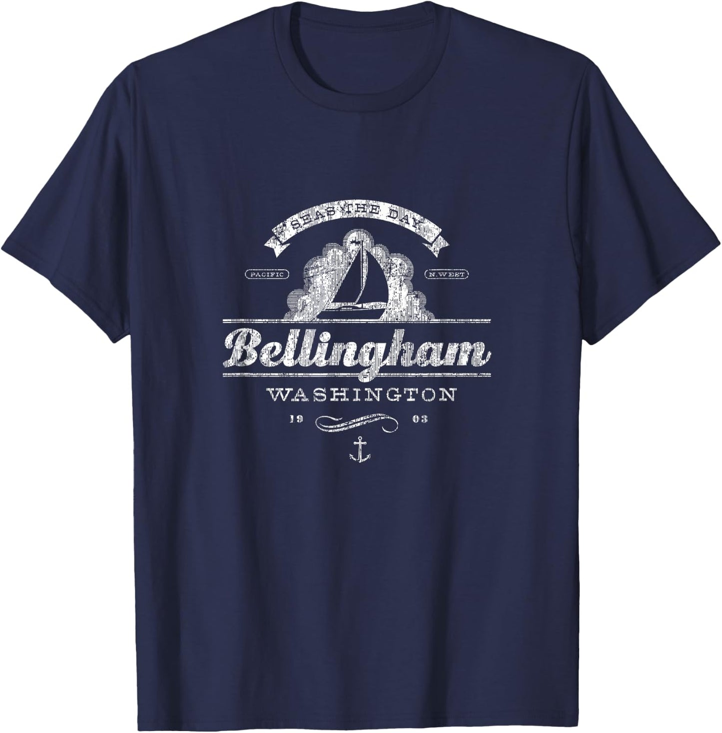 Bellingham WA Sailboat Vintage Nautical Throwback T-Shirt - T-Shirt | Navy