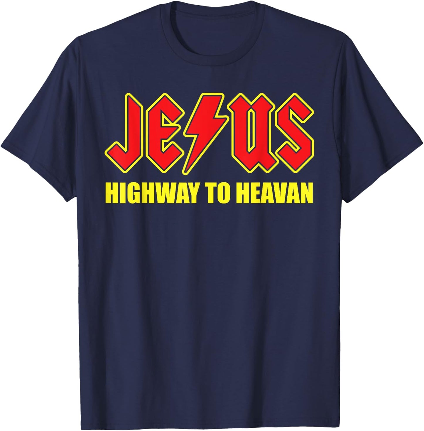 Jesus Highway To Heaven T Shirt -Superhero Jesus Christian T T-Shirt - T-Shirt | Navy