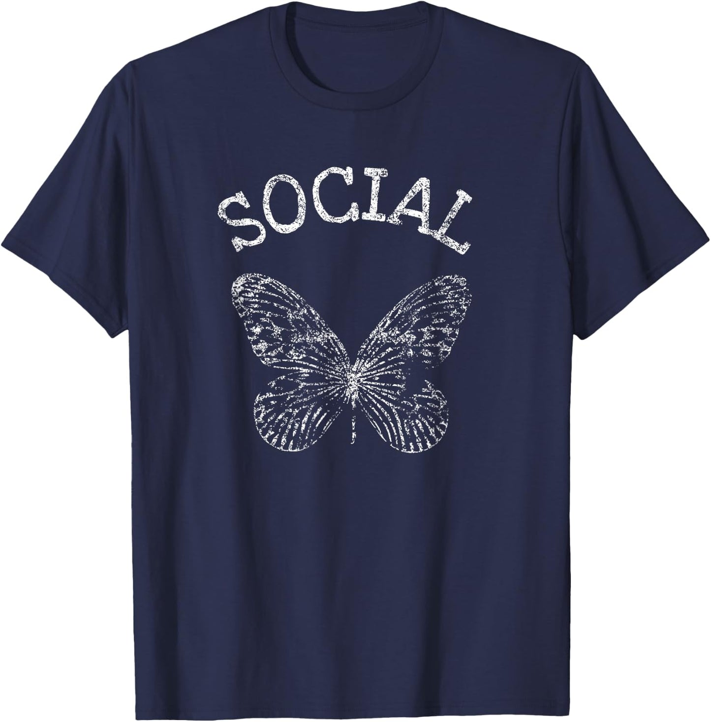 Social Butterfly T Shirt - Funny Extrovert Vintage Shirt T-Shirt - T-Shirt | Navy