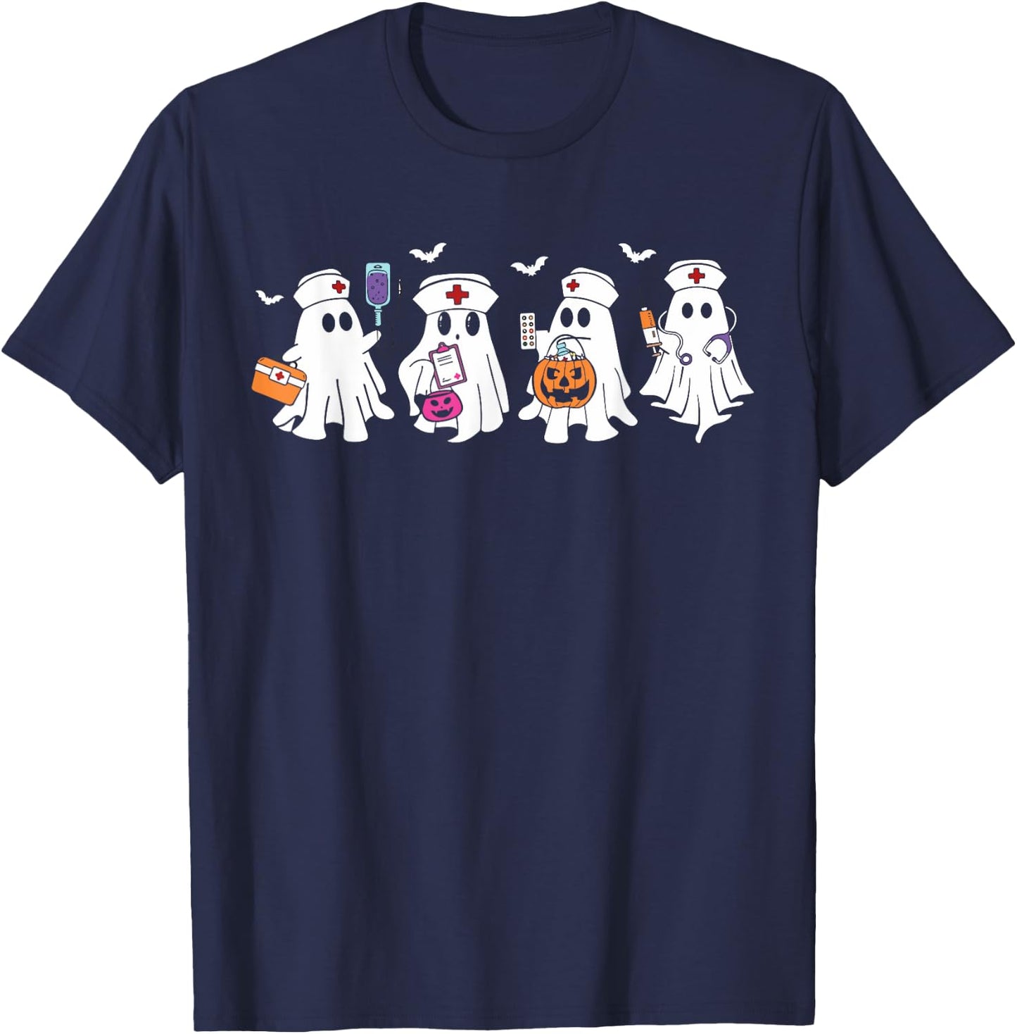 Ghost Nurse Halloween Crew Funny Scrub ER RN Nursing Student T-Shirt - T-Shirt | Navy