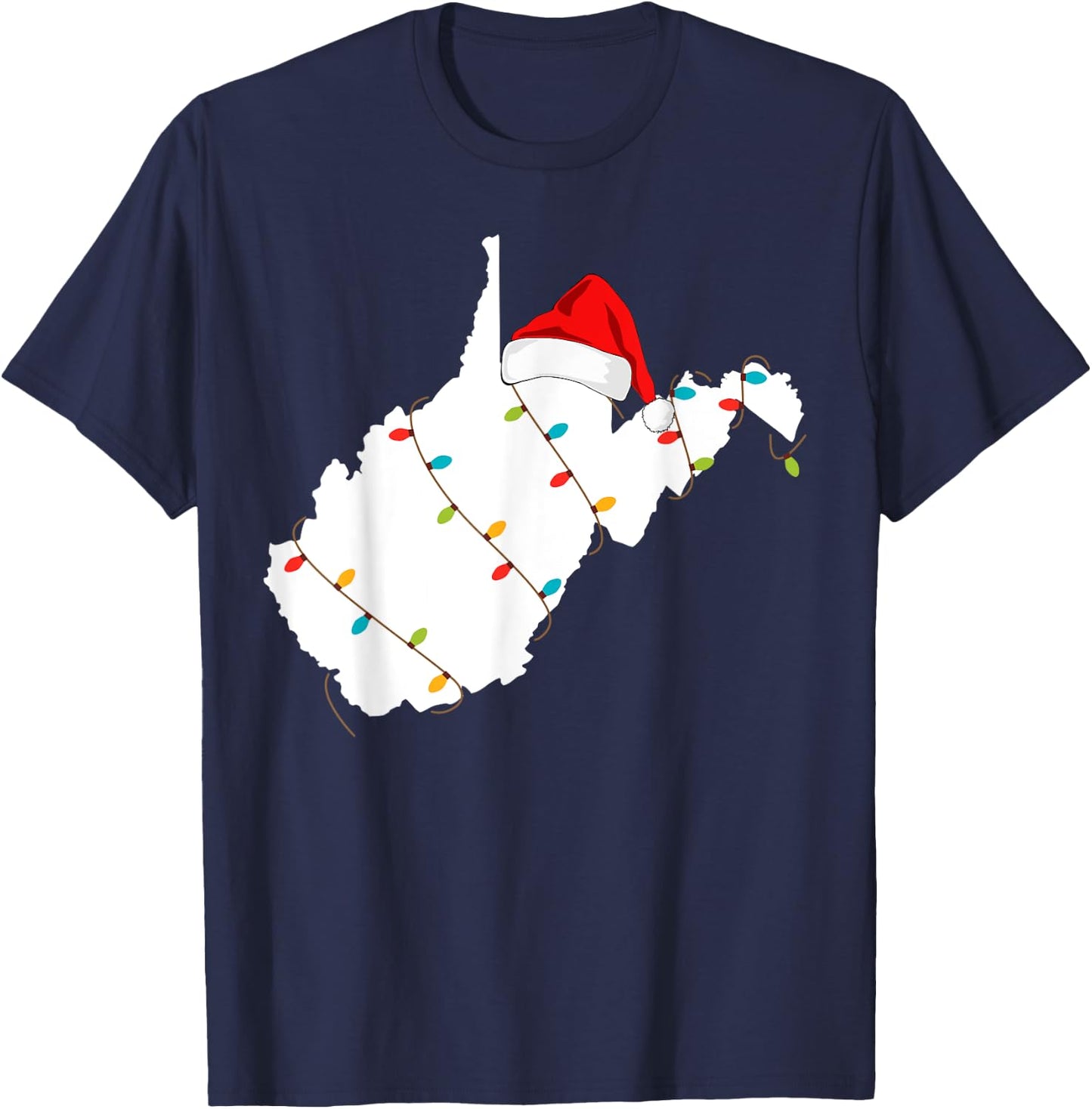 West Virginia Map Christmas With Santa Hat T-Shirt - T-Shirt | Navy