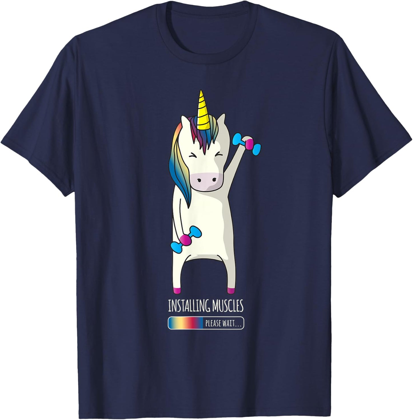 Unicorn Installing Muscle Funny Fitness Gym Workout T-Shirt - T-Shirt | Navy