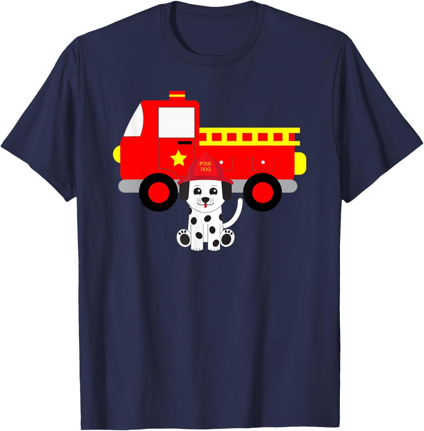 Firetruck and Dalmatian Firefighter Fire T-Shirt - T-Shirt | Navy