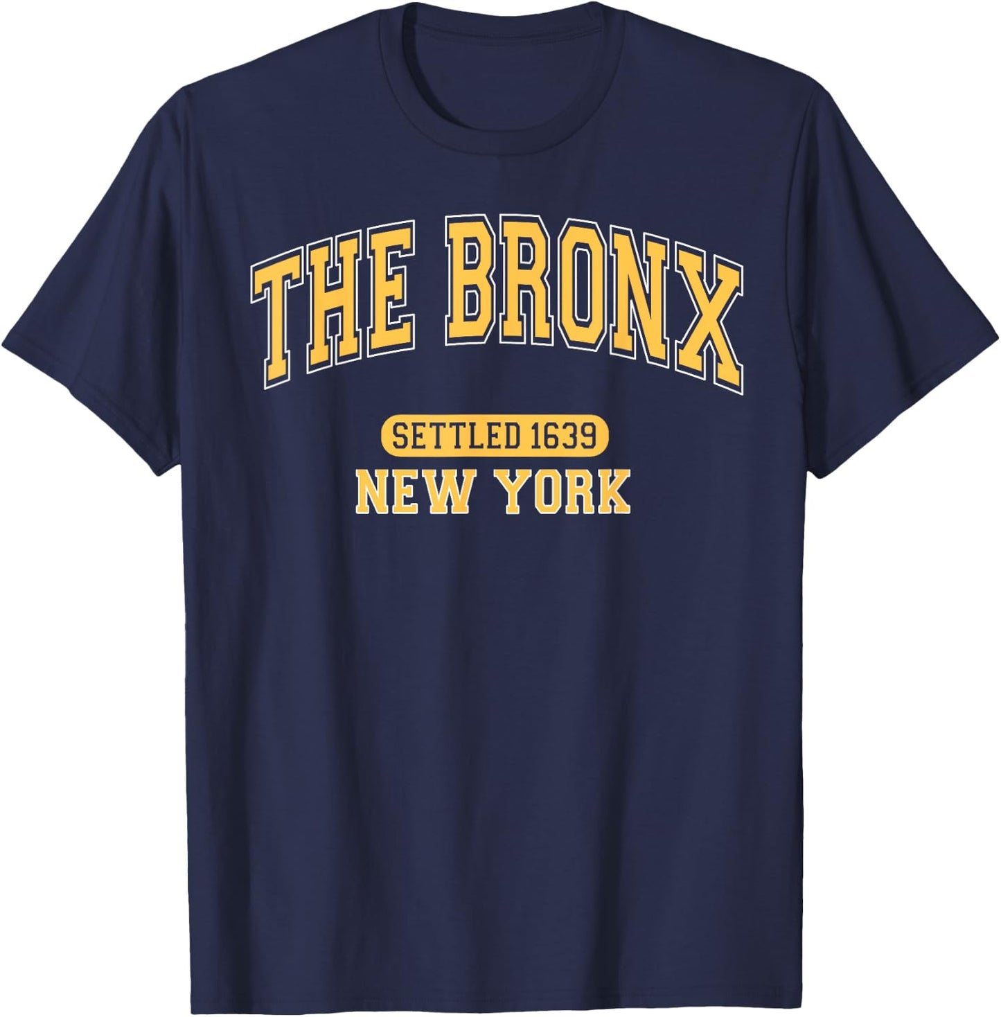 The Bronx New York Settled 1639 Vintage Sports Arched Yellow T-Shirt - T-Shirt | Navy