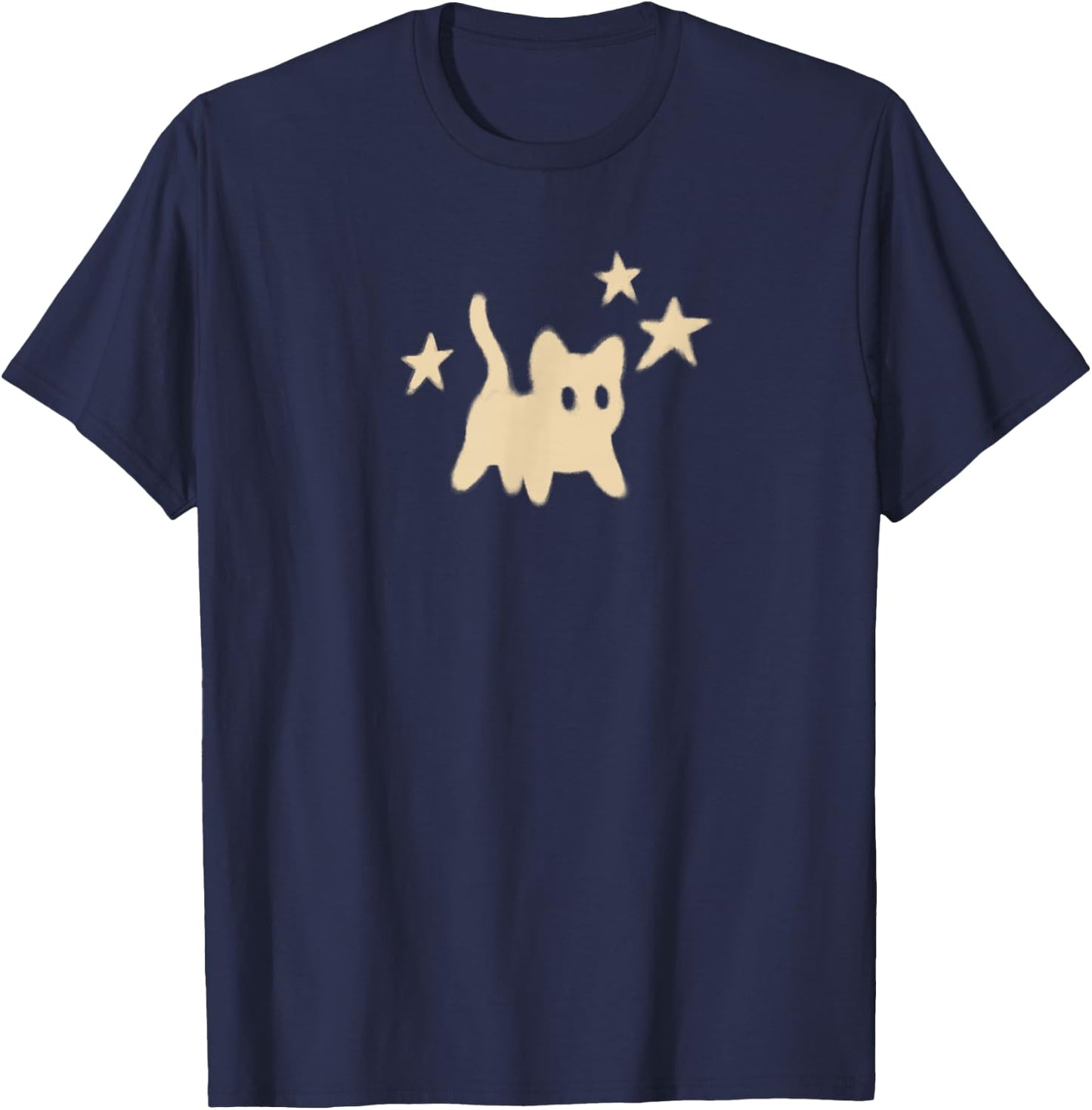 90s Y2K Scary Tomcat Cat is Scared under Starry T-Shirt - T-Shirt | Navy