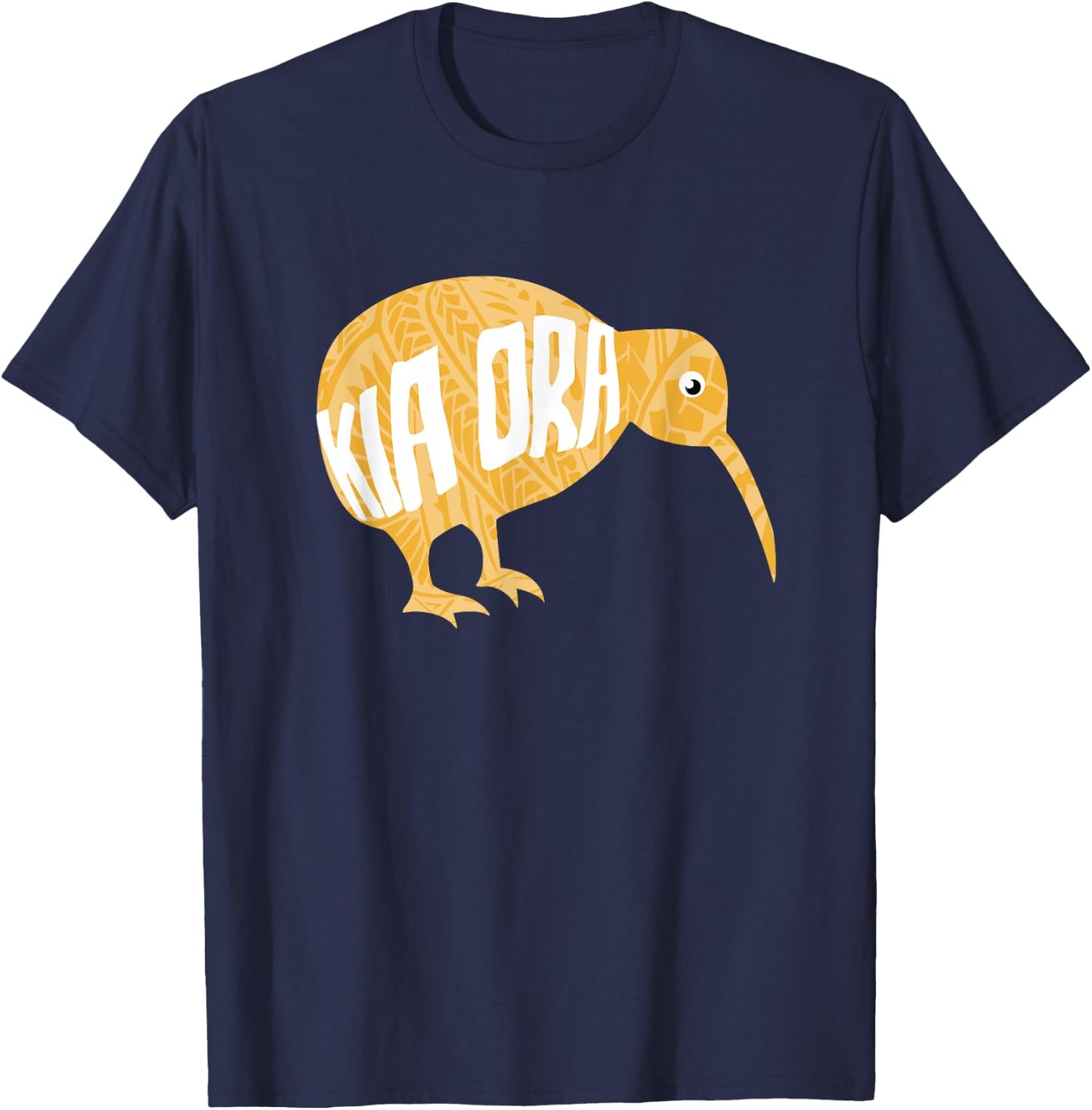New Zealand Kiwi Bird Tribal Pattern Kia Ora Be Well Gift T-Shirt - T-Shirt | Navy
