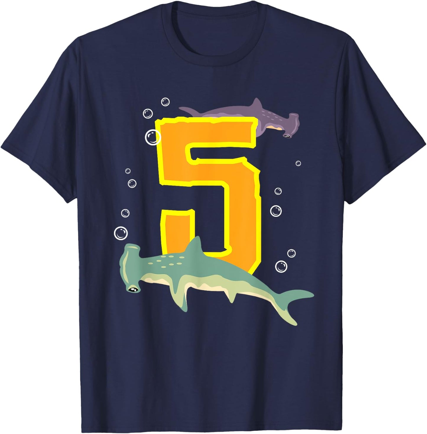 Hammerhead Shark Lovers 5 Year Old Kids Birthday T-Shirt - T-Shirt | Navy