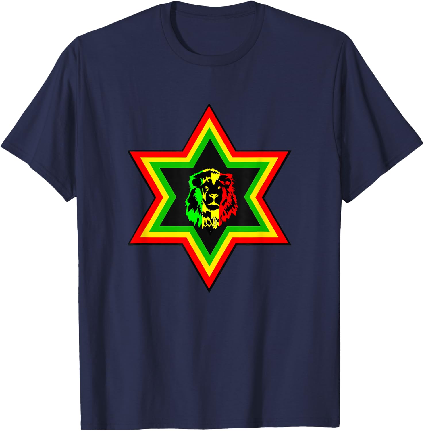 Rasta Star of David Lion of Judah T-Shirt - T-Shirt | Navy