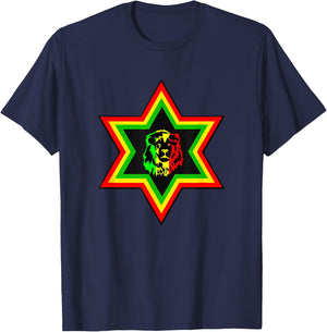 Rasta Star of David Lion of Judah T-Shirt - T-Shirt | Navy