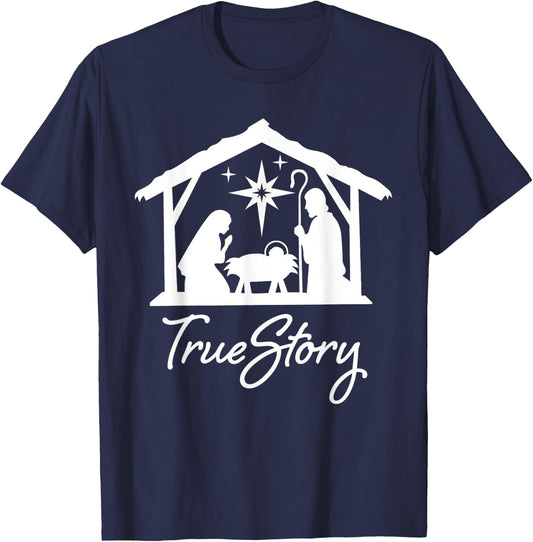 Christian Religious Christmas Nativity Scene True Story T-Shirt - T-Shirt | Navy