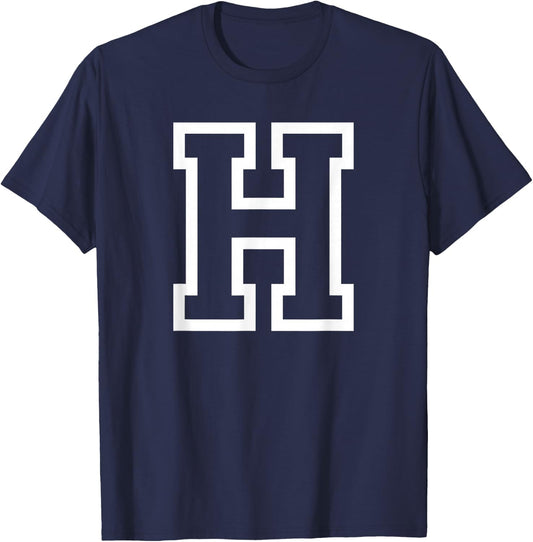 Letter H Capital Name Initial Athletic Monogram T-Shirt - T-Shirt | Navy