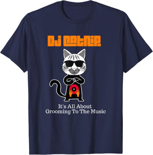 DJ Catnip It's All About Grooming To The Music-Kitty T-Shirt - T-Shirt | Navy