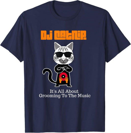 DJ Catnip It's All About Grooming To The Music-Kitty T-Shirt - T-Shirt | Navy