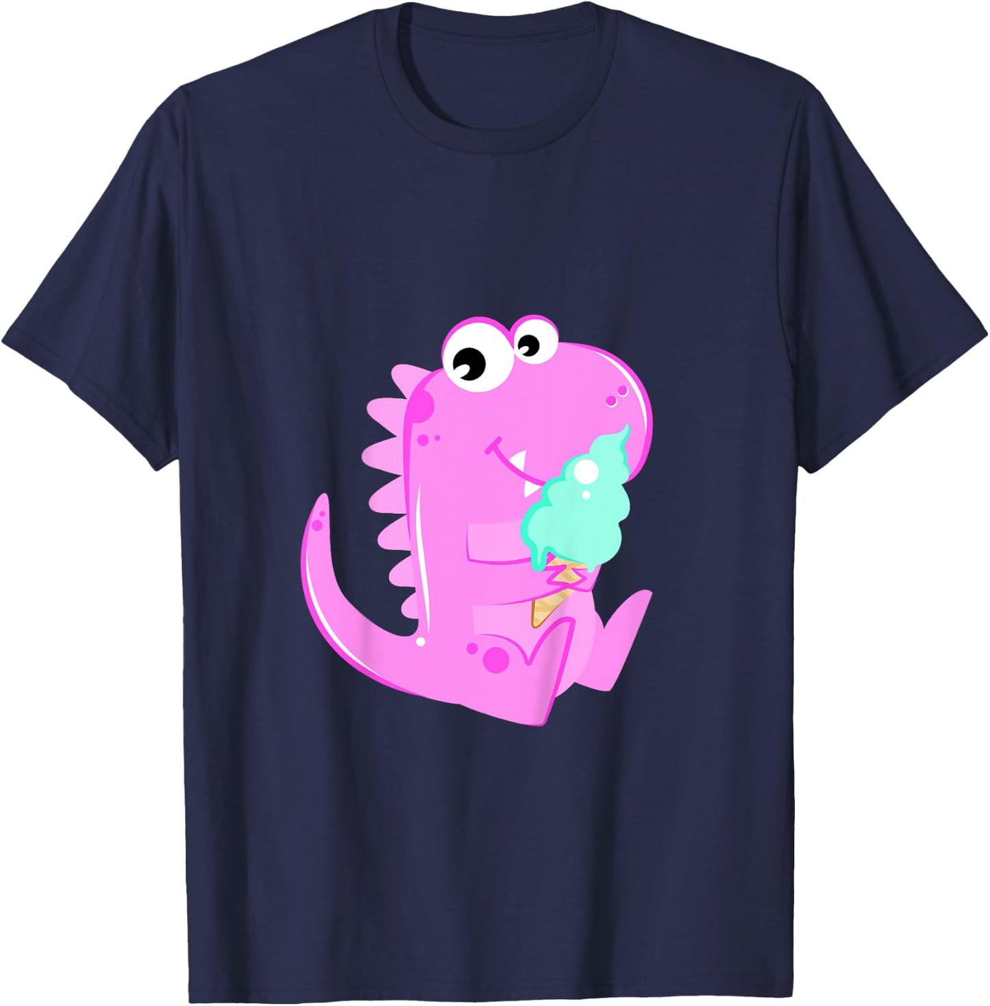Pink Dinosaur Dino Eating Ice Cream For Girls T-Shirt - T-Shirt | Navy