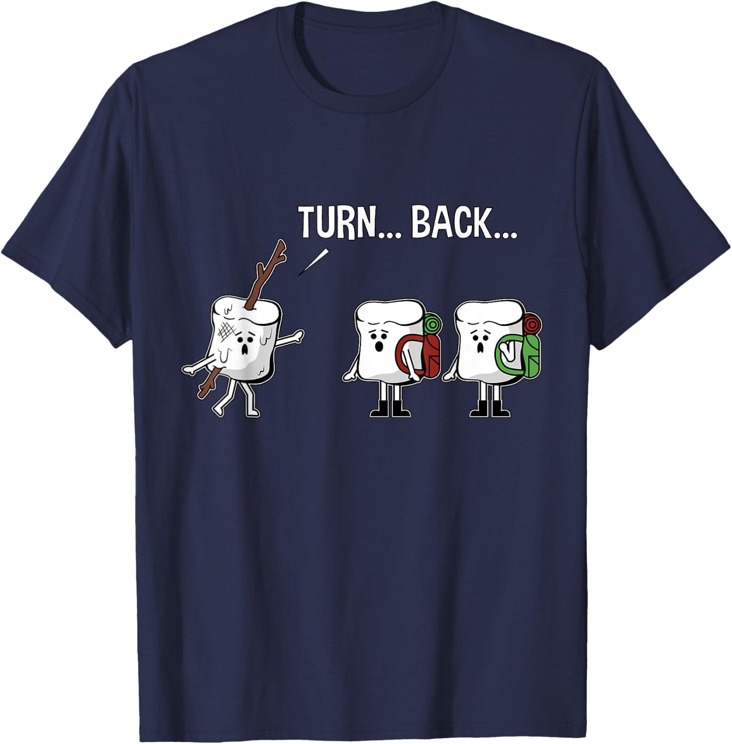 Turn Back Roasted Marshmallow On A Stick Fun Horror Graphic T-Shirt - T-Shirt | Navy