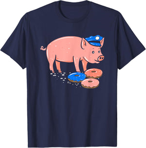 Pig Cop T Shirt | Funny Police Officer Doughnut Gift T-Shirt - T-Shirt | Navy