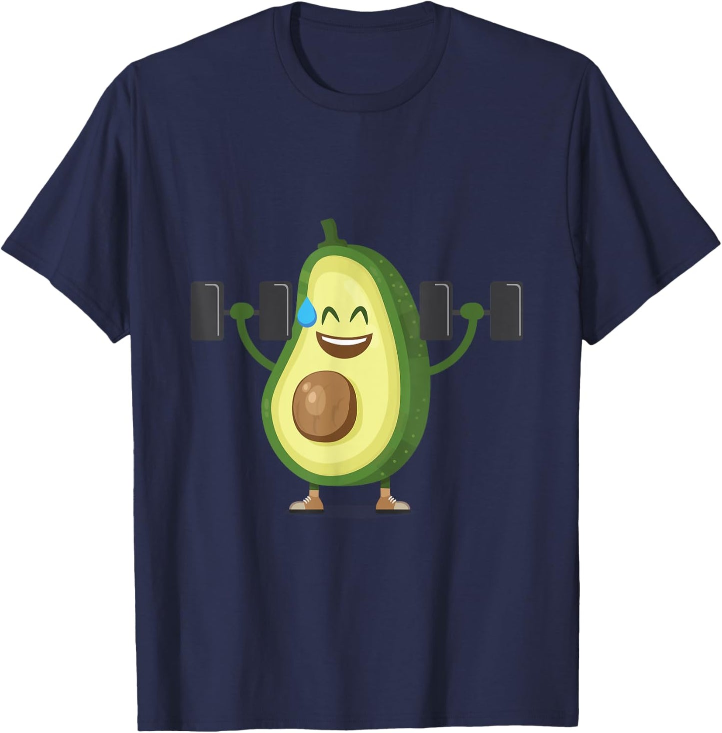 Happy Avocado Lifting Weights Workout, Funny Cartoon T-Shirt - T-Shirt | Navy