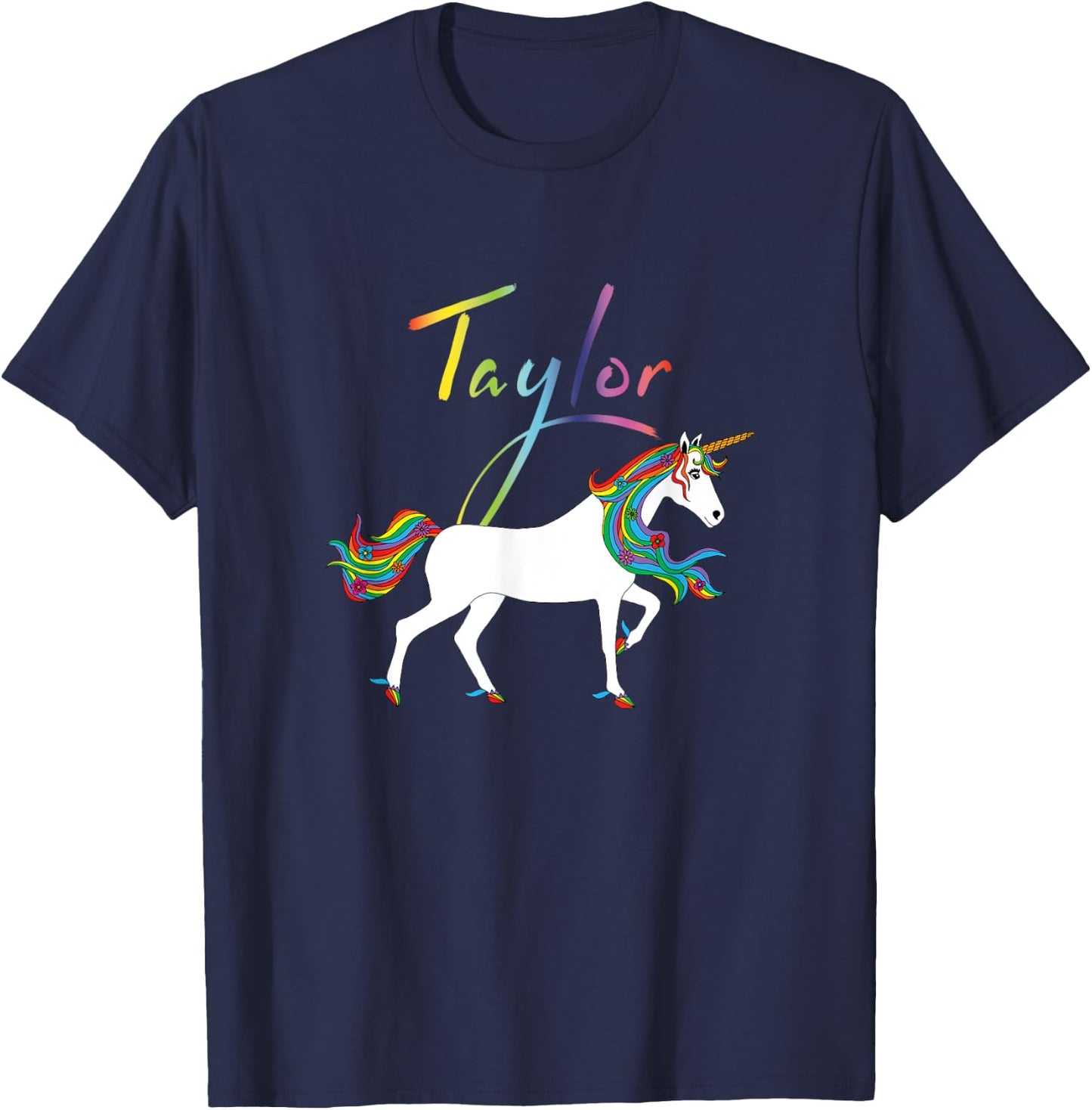 Taylor Personalized First Name Unicorn T-Shirt - T-Shirt | Navy