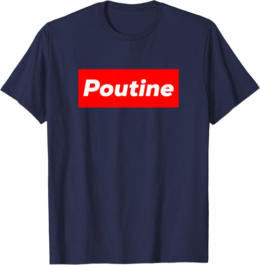 Quebec Food Clothing Poutine Box Logo Novelty - -Adults, Black, Small T-Shirt - T-Shirt | Navy