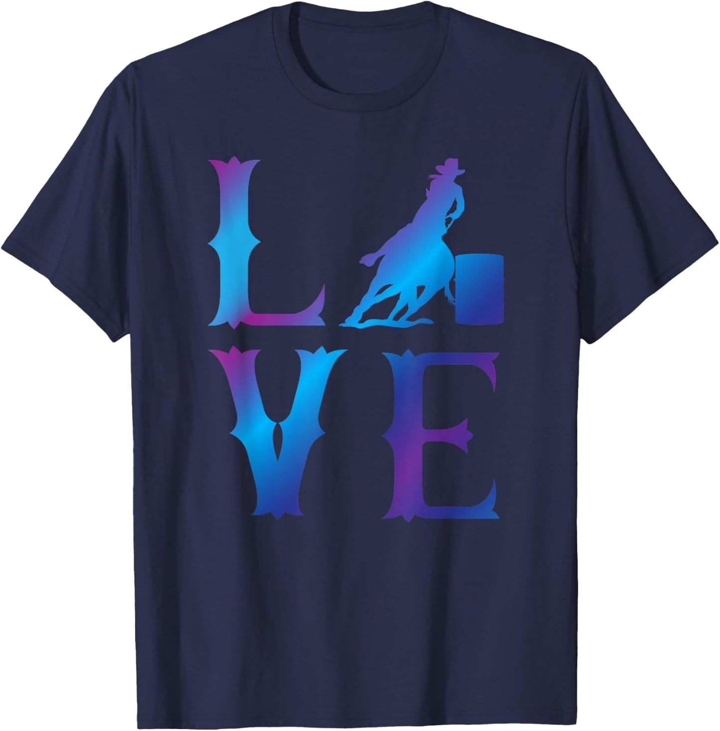Rodeo Barrel Racing LOVE Distressed Blue T-Shirt - T-Shirt | Navy