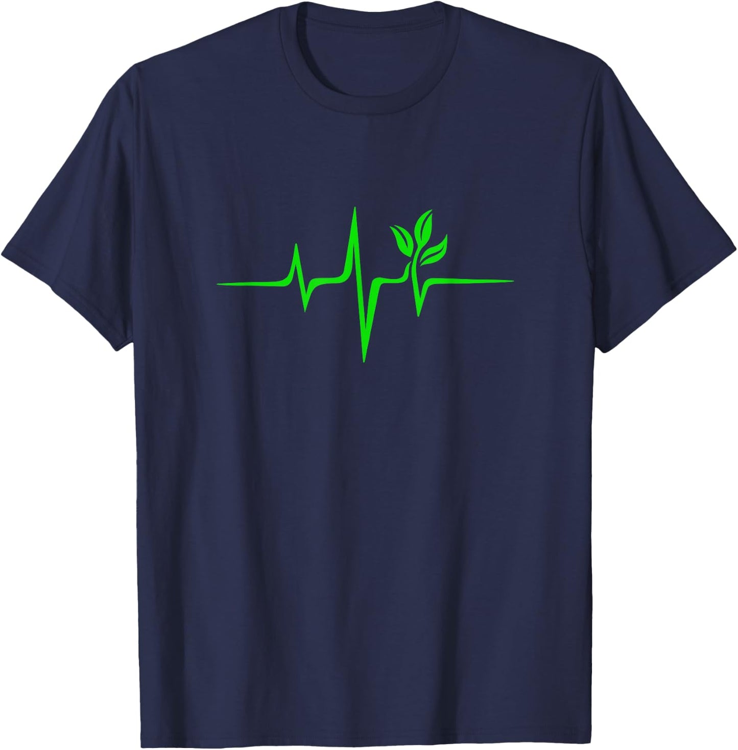 Pulse Green Heartbeat Vegan Plant Tree Environment T-Shirt - T-Shirt | Navy