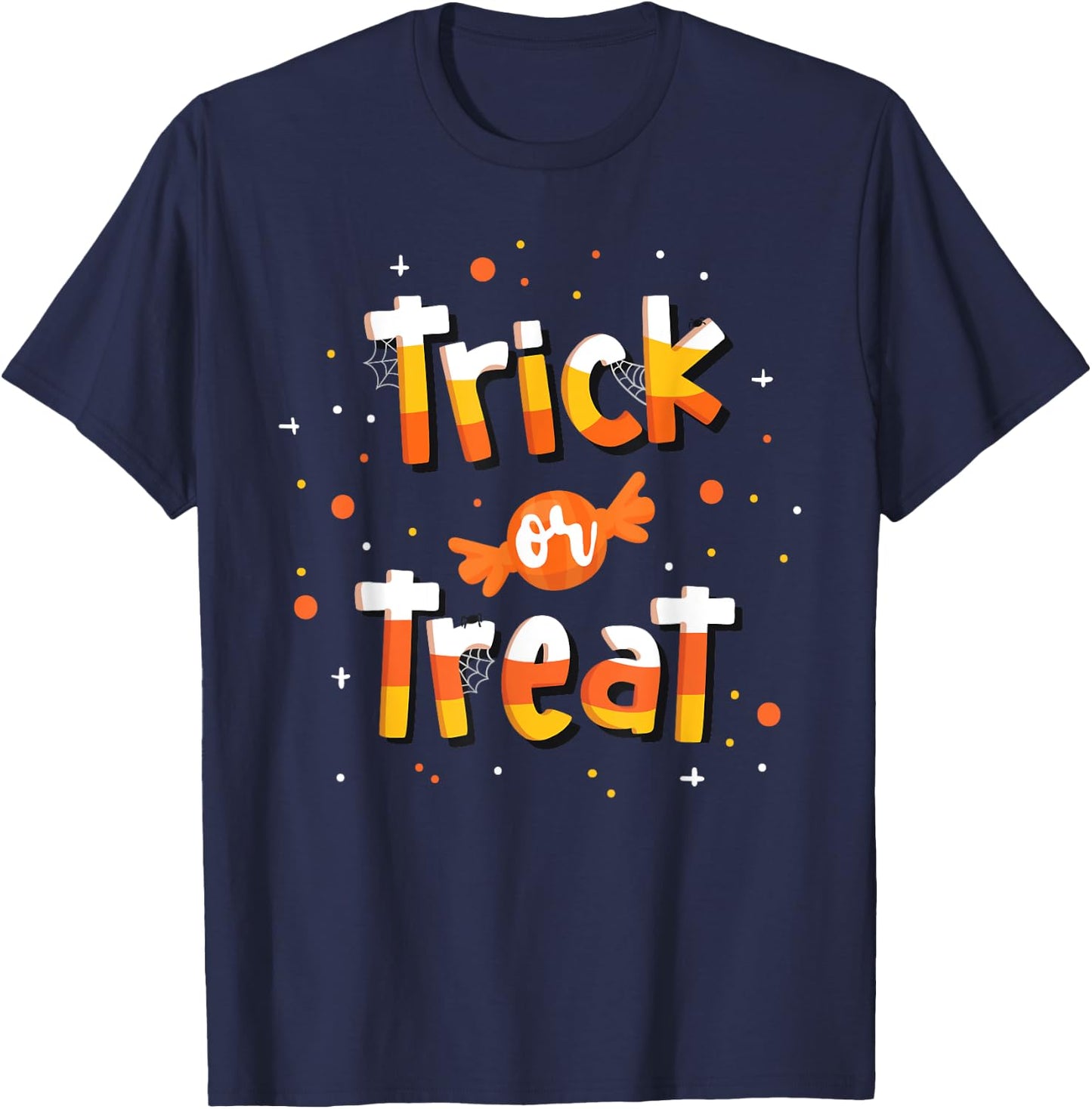 Trick Or Treat Candy Yellow and Orange Cute Halloween T-Shirt - T-Shirt | Navy