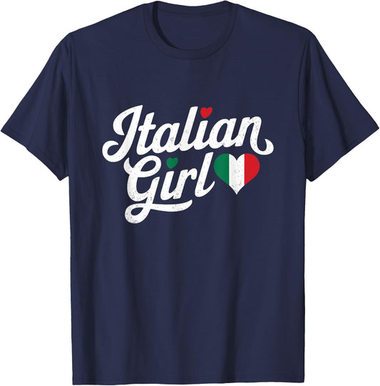 Italy Flag Culture italian Roots Cute Italian Girl italia T-Shirt - T-Shirt | Navy
