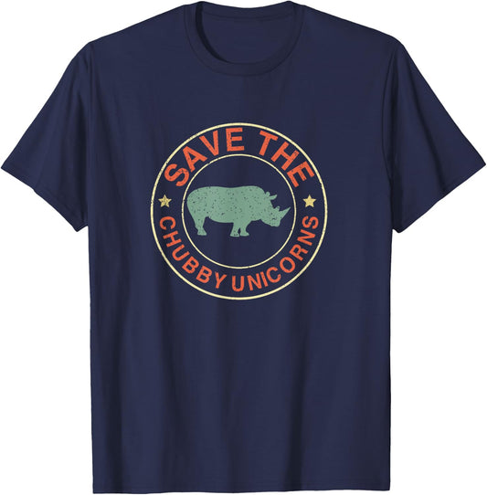 Save The Chubby Unicorns - Rhinoceros Gift T-Shirt - T-Shirt | Navy